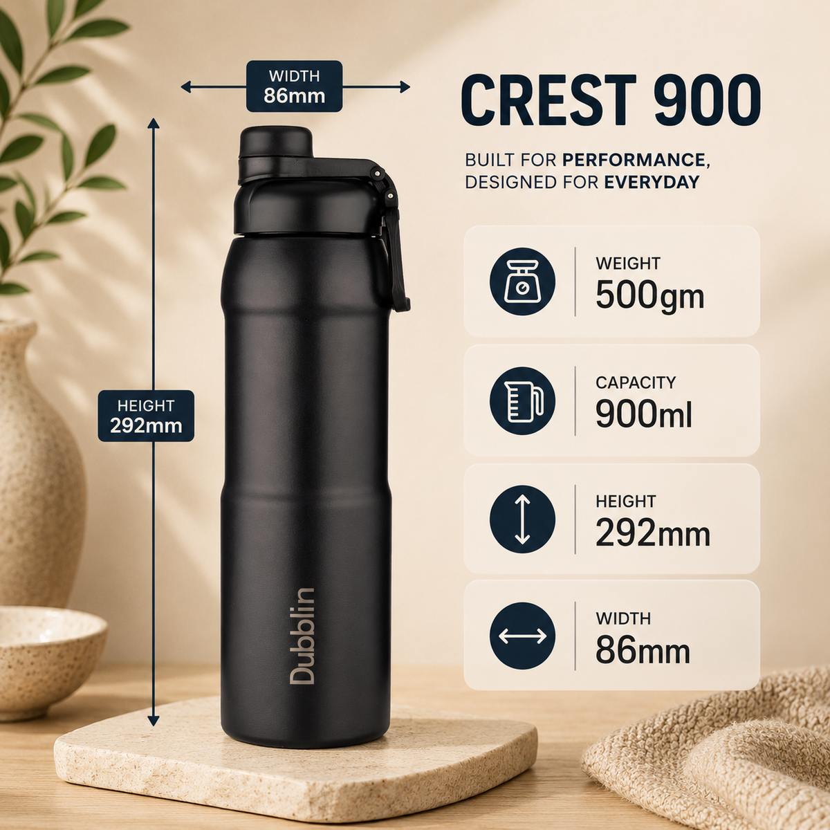 VACUUM BOTTLE CREST 900 SS DBN-2307 900ML