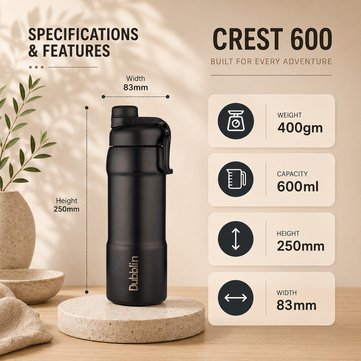 VACUUM BOTTLE CREST 600 SS DBN-2306 600ML