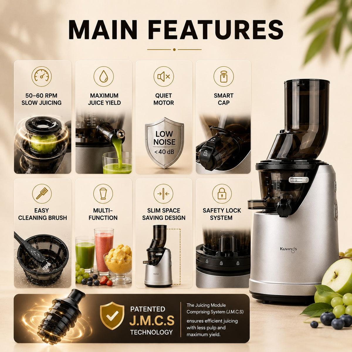Whole Slow Juicer Whole Press B1700 Dark Silver