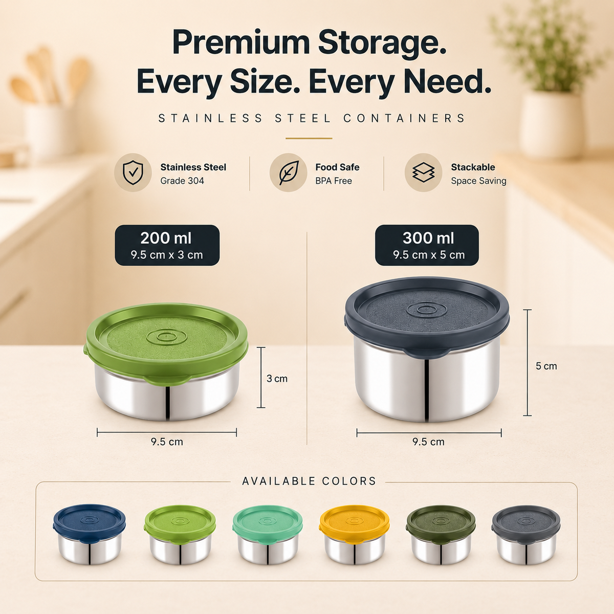 Hercules Stainless Steel Storage Container AL13200 | 200ml