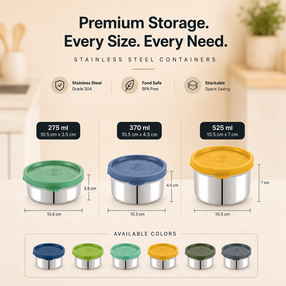 Hercules Stainless Steel Storage Container AL13300 | 275ml