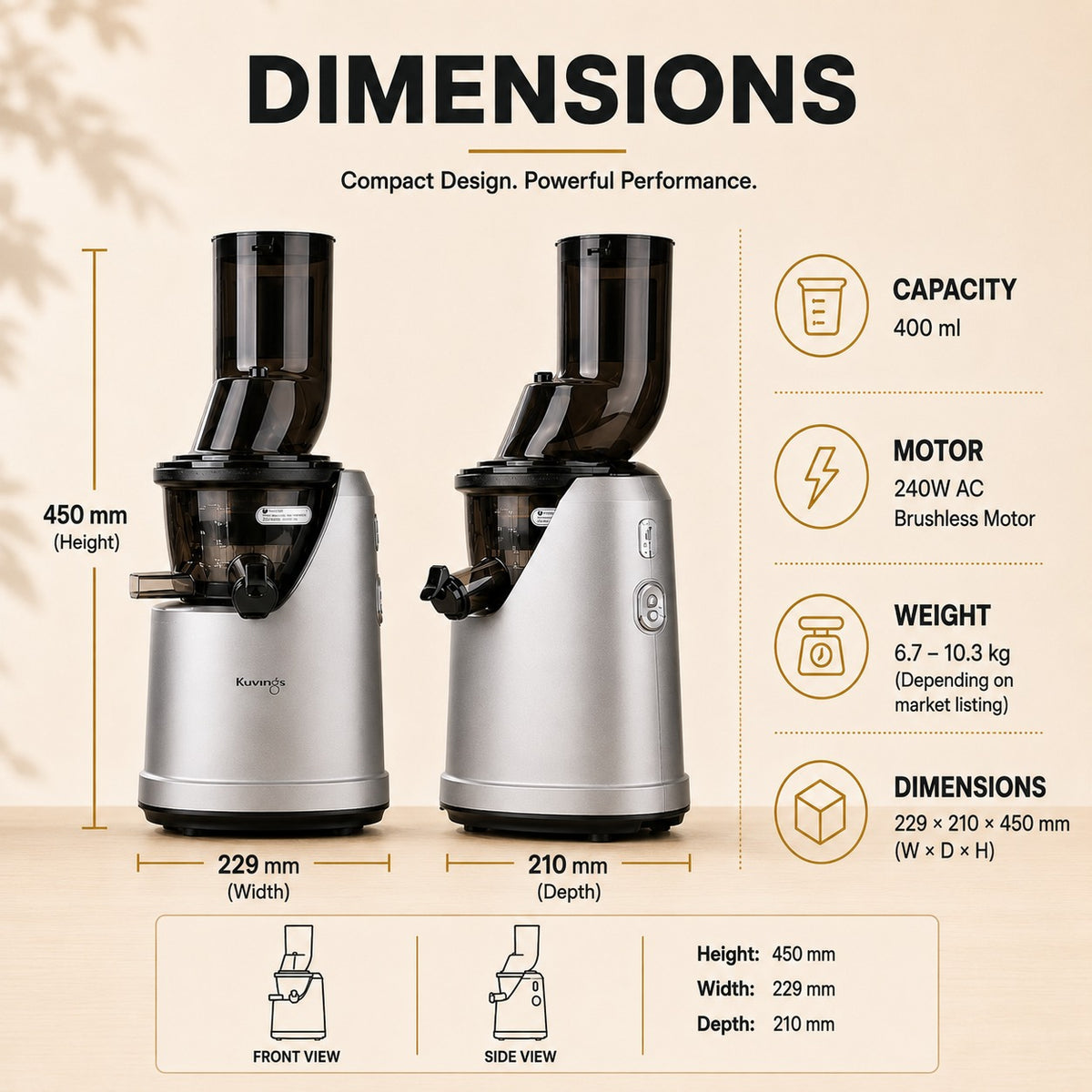 Whole Slow Juicer Whole Press B1700 Dark Silver