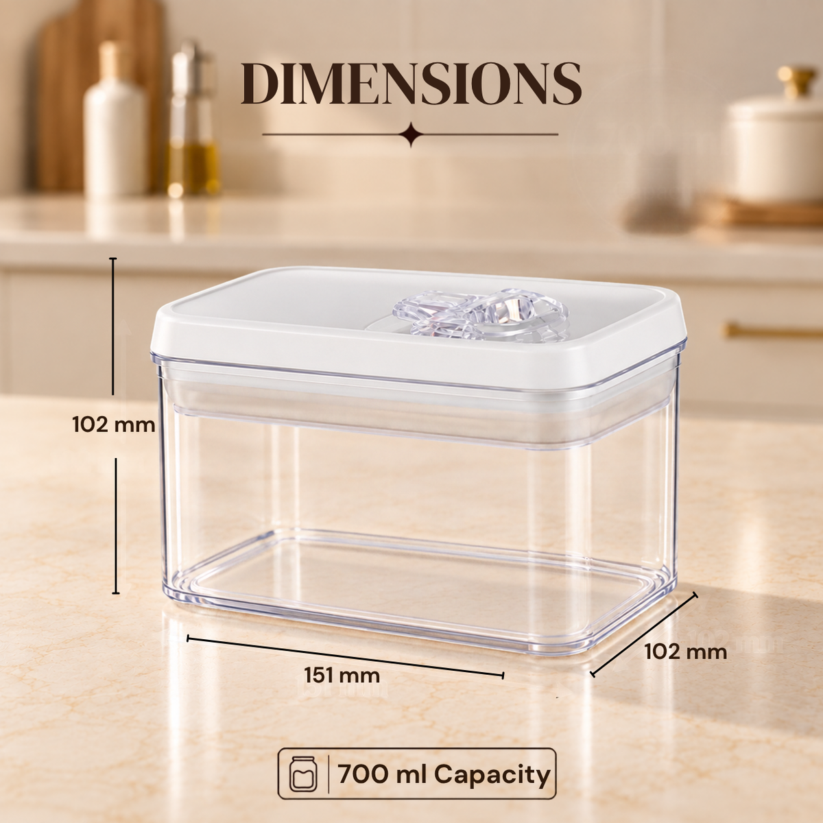 Felli NLG4604A white-lid storage container — Dimensions and capacity