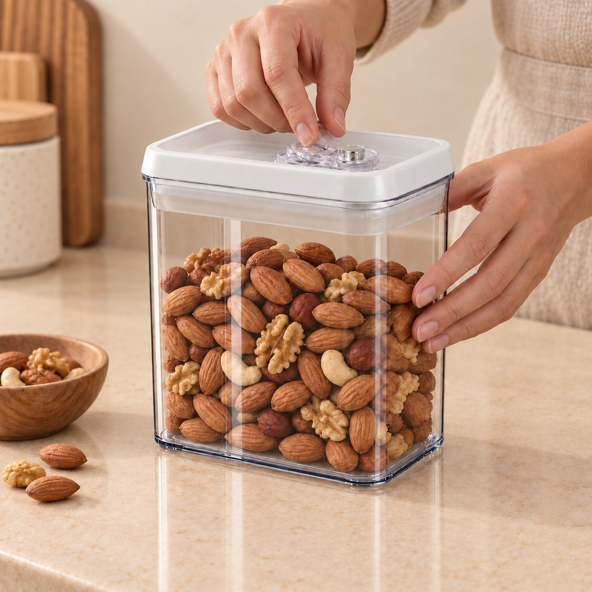 Felli NLG4608A white-lid storage container — Filled or in-use product