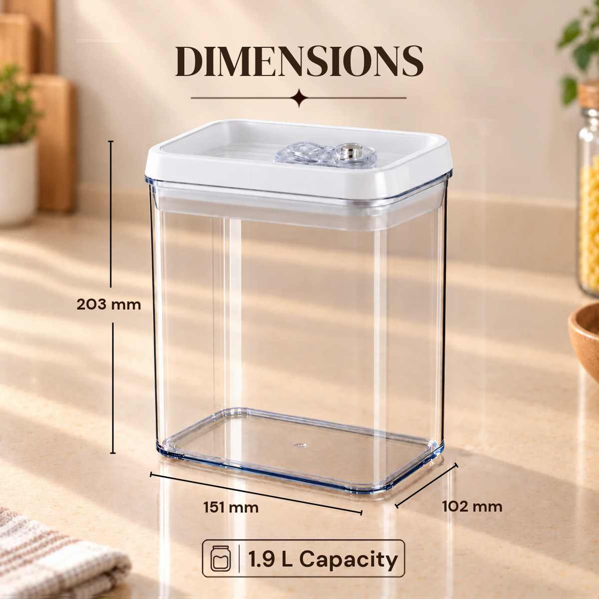 Felli NLG4608A white-lid storage container — Dimensions and capacity