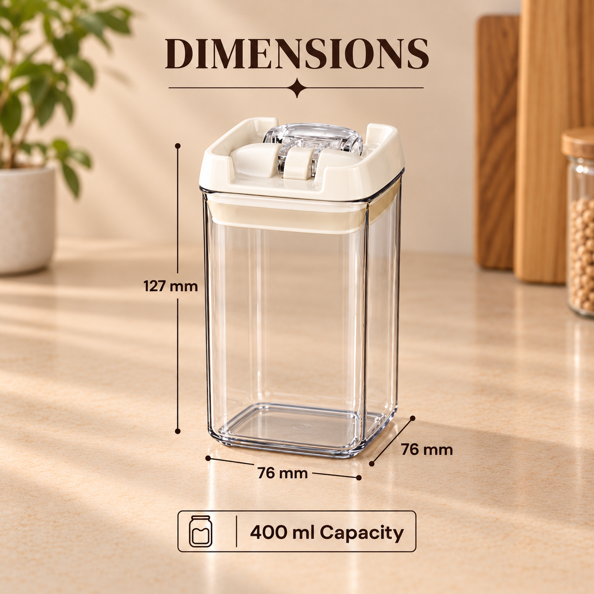 Felli NLQ305A white-lid storage container — Dimensions and capacity