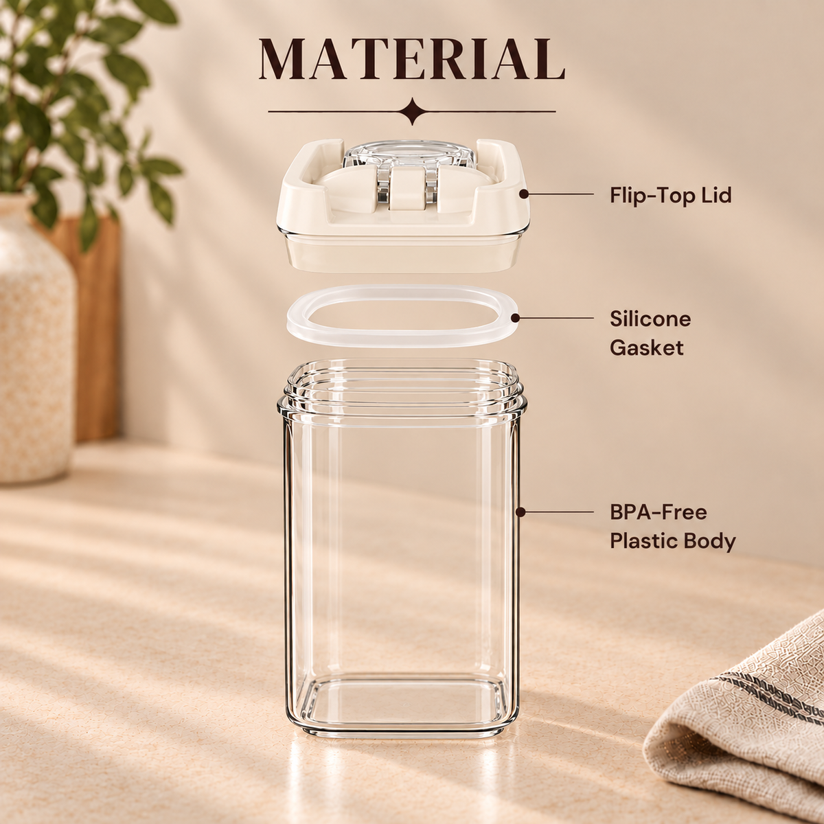 Felli NLQ305A white-lid storage container — Material breakdown