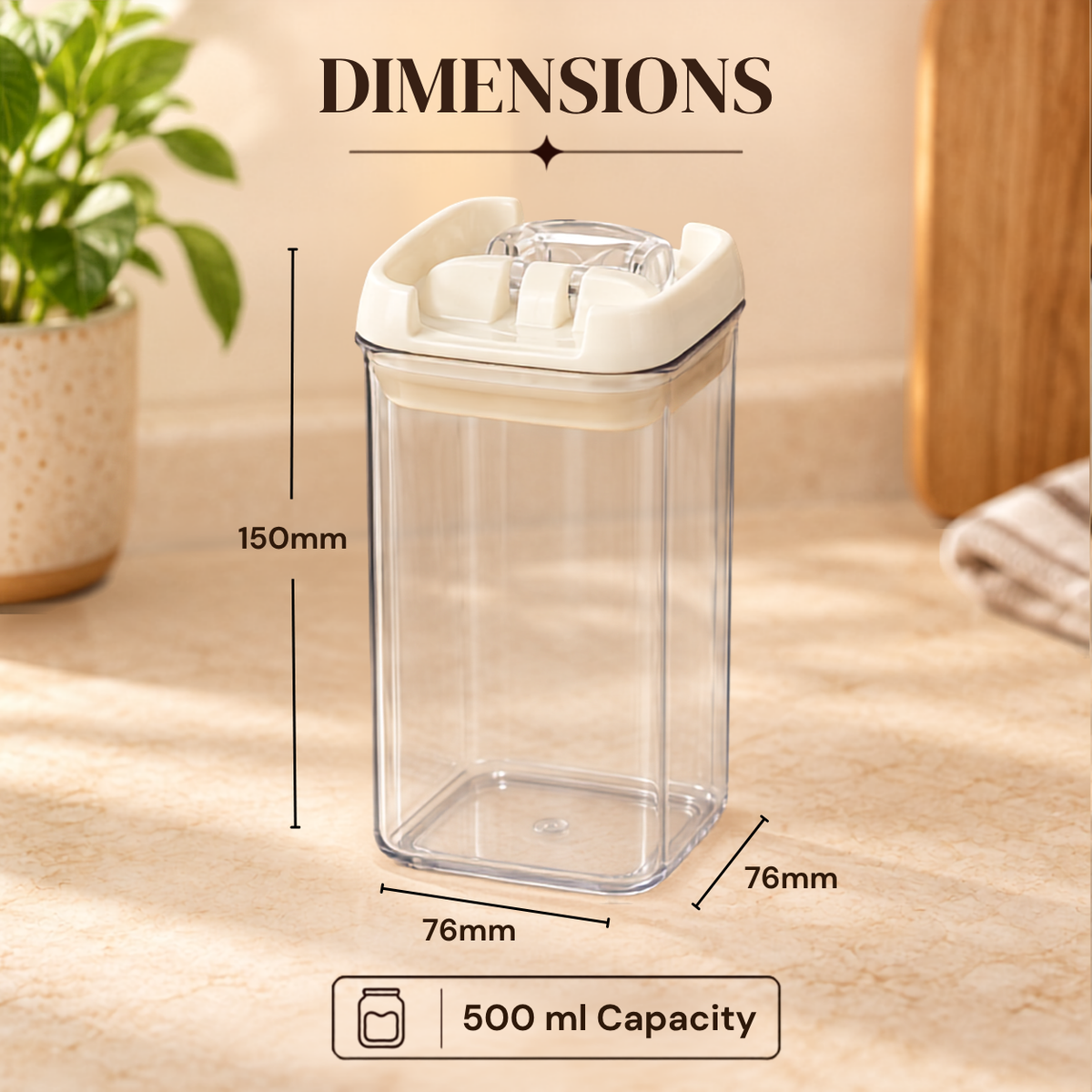 Felli NLQ306A white-lid storage container — Dimensions and capacity