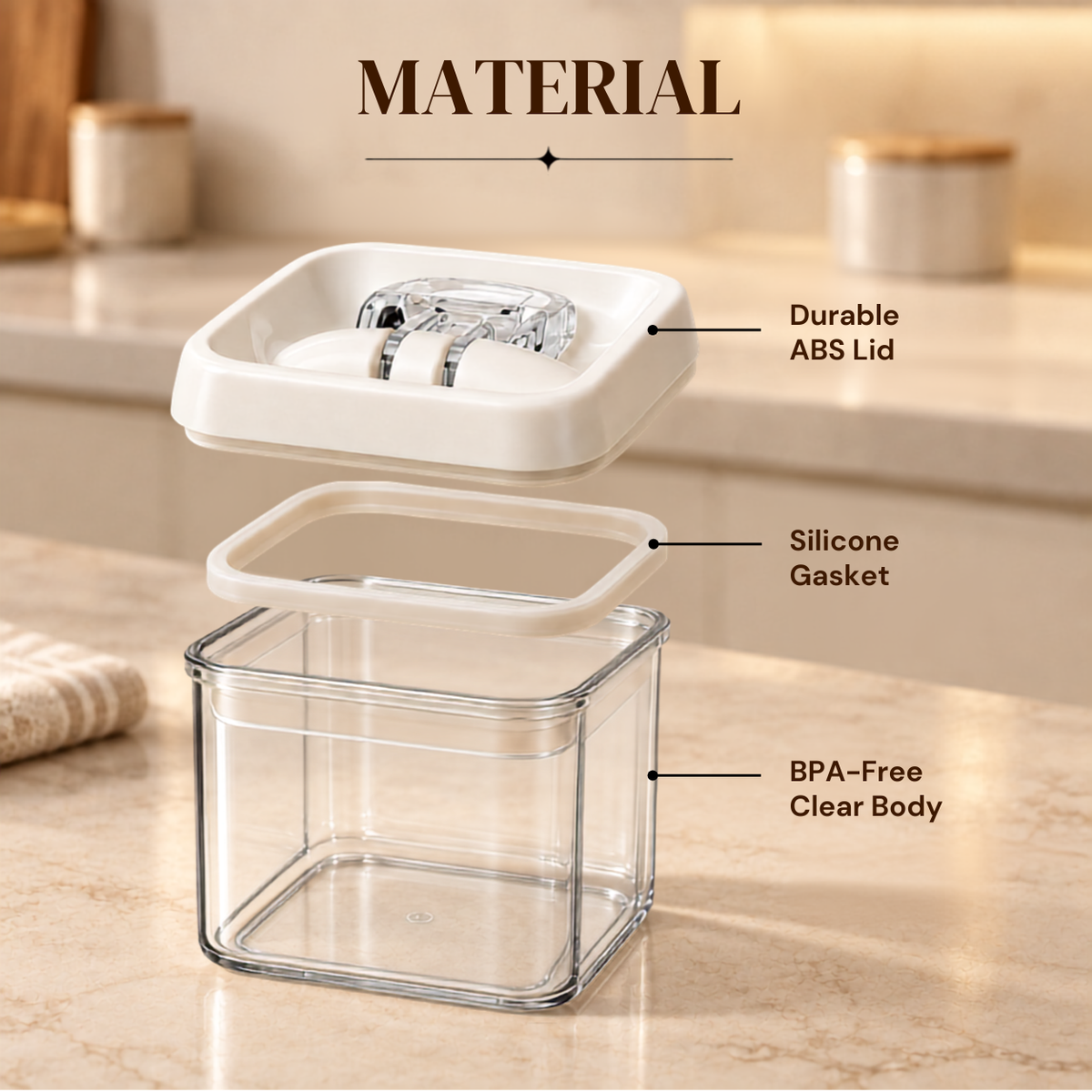 Felli NLQ404A white-lid storage container — Material breakdown