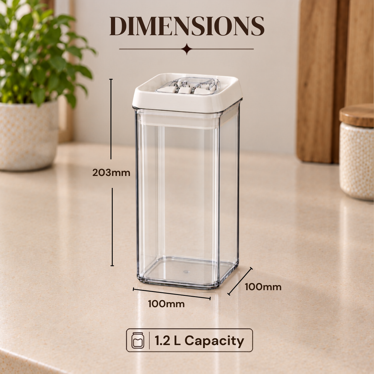 Felli NLQ408A white-lid storage container — Dimensions and capacity