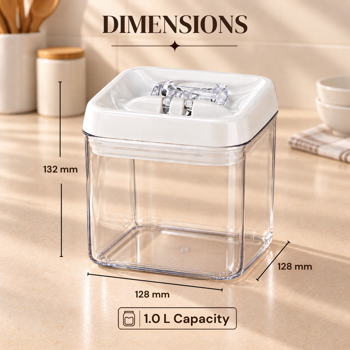 Felli NLQ505A white-lid storage container — Dimensions and capacity