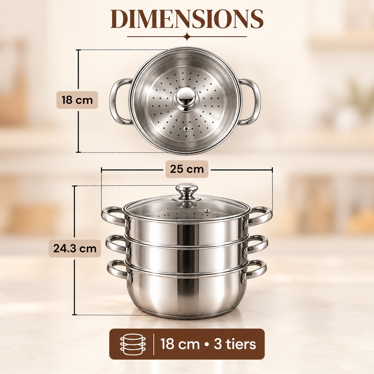 STEAMER 3 TIER 18CM