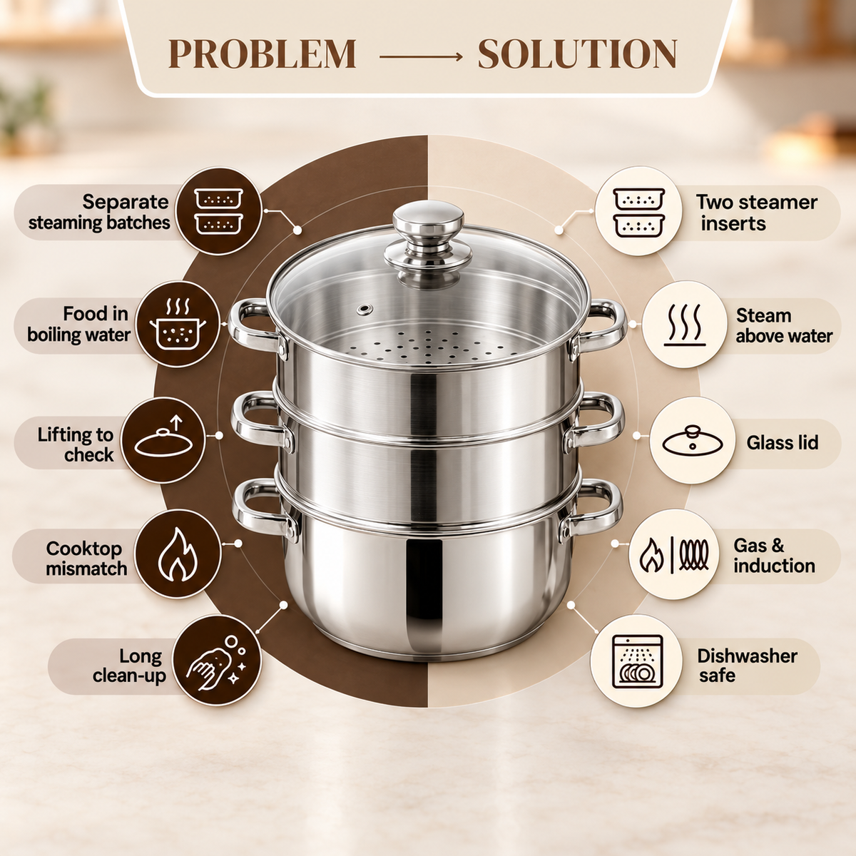 STEAMER 3 TIER 18CM