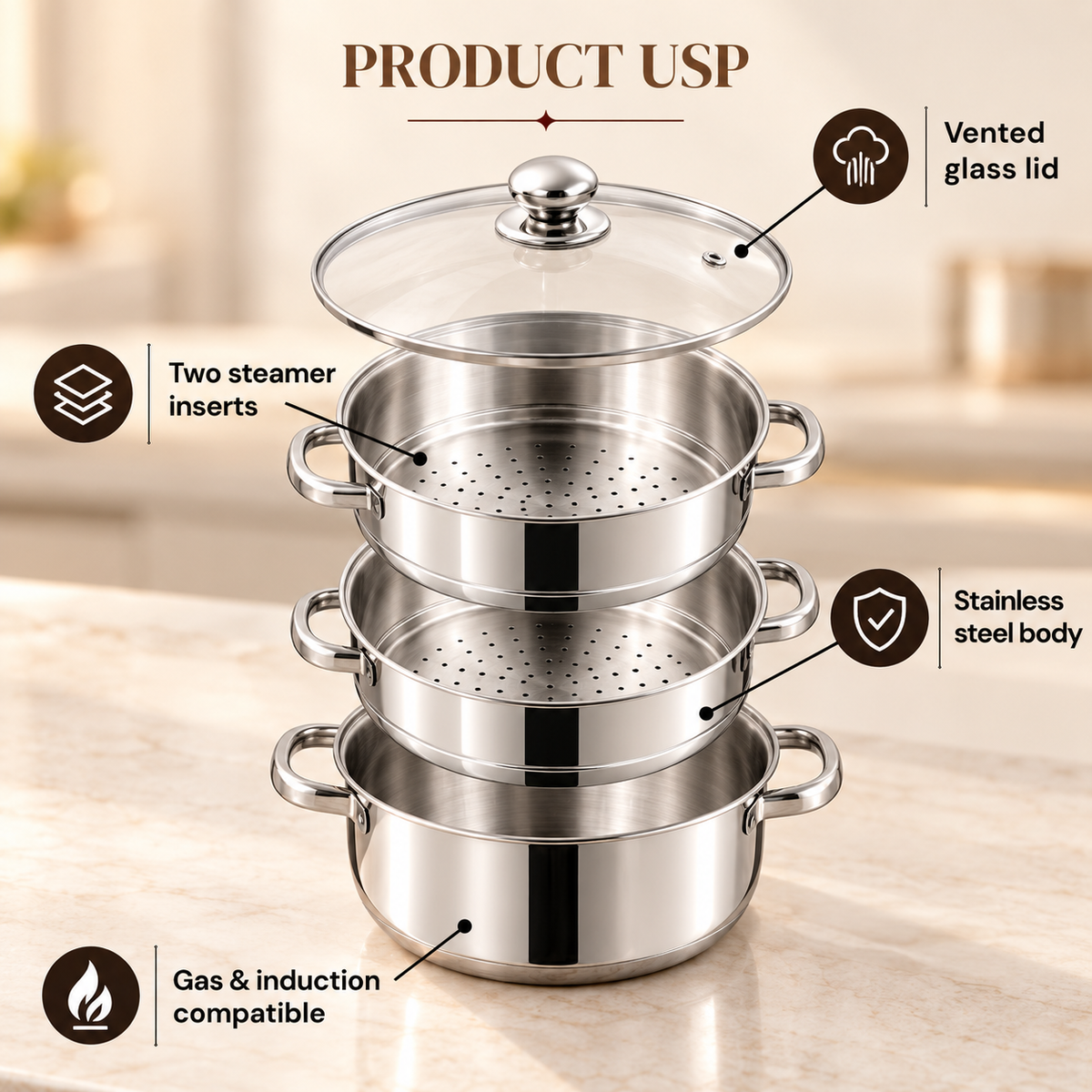 STEAMER 3 TIER 18CM