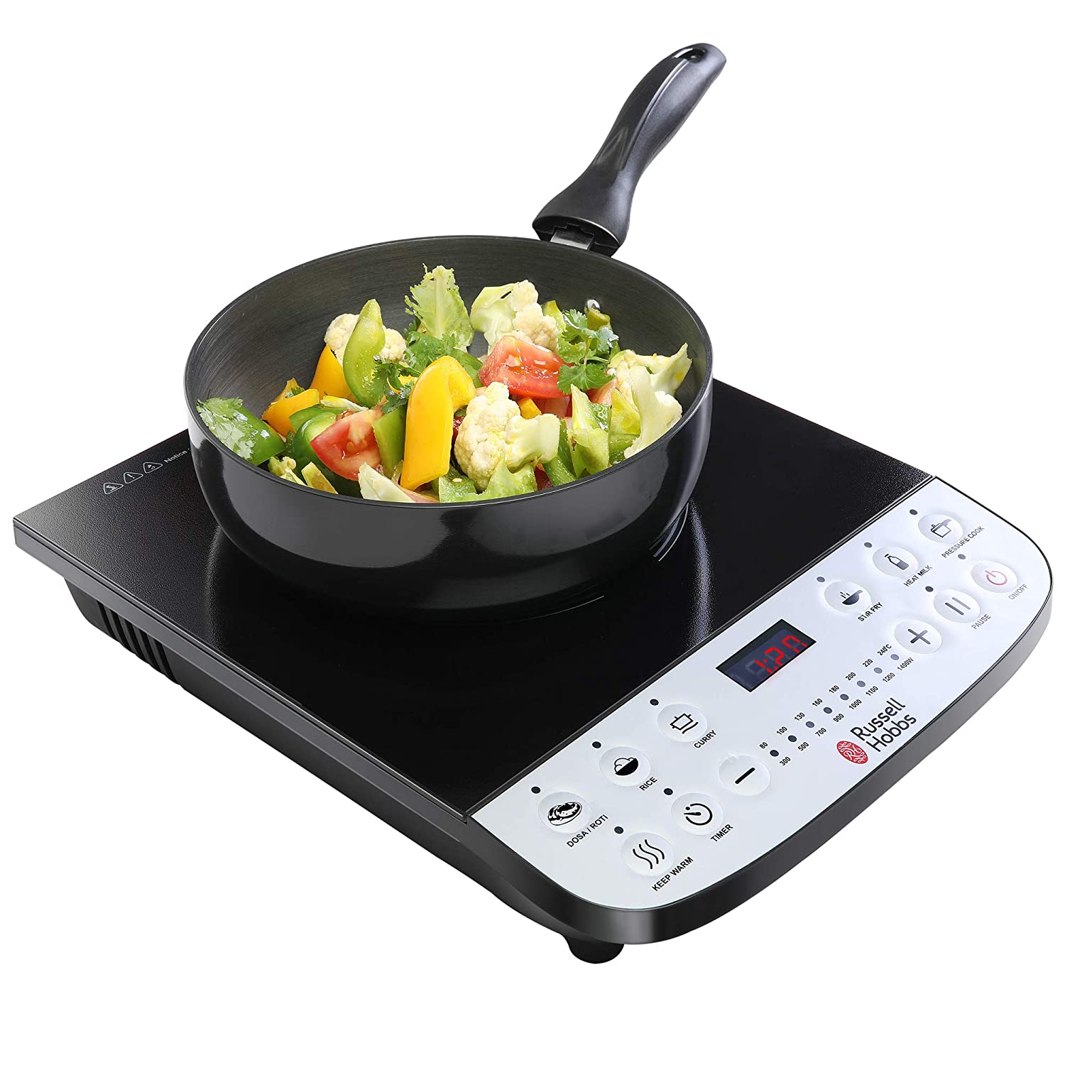 Russell Hobbs RIC1400X - 1400 Watt Induction Cooktop with LED Display and Push Button, Black&white