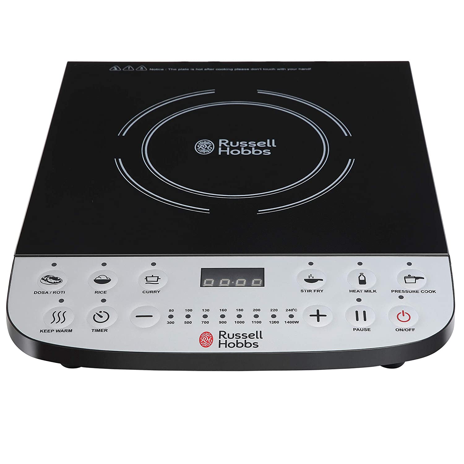 Russell Hobbs RIC1400X - 1400 Watt Induction Cooktop with LED Display and Push Button, Black&white