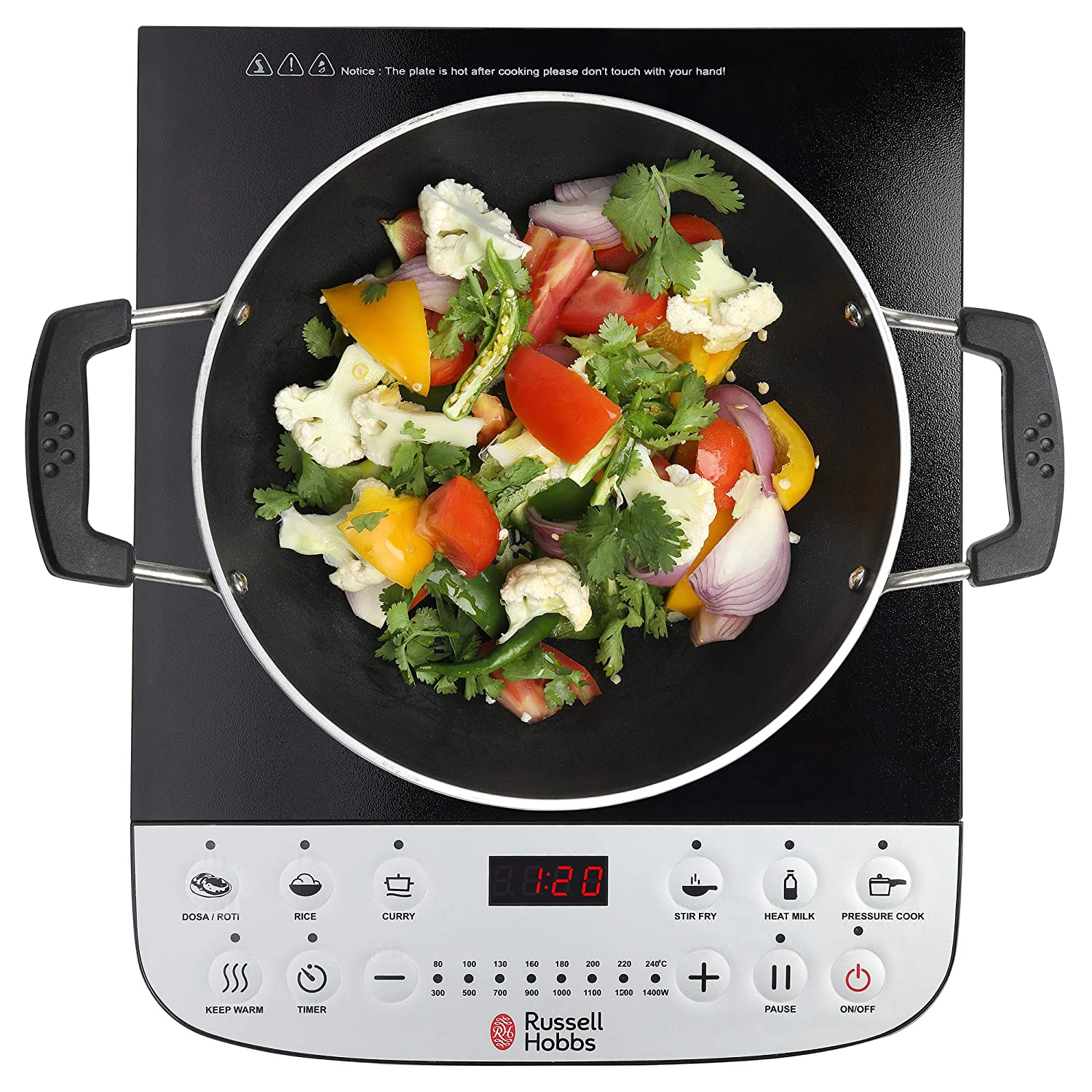 Russell Hobbs RIC1400X - 1400 Watt Induction Cooktop with LED Display and Push Button, Black&white